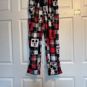 Disney Mickey Mouse Red and Black Buffalo Plaid Fleece Pajama Pants